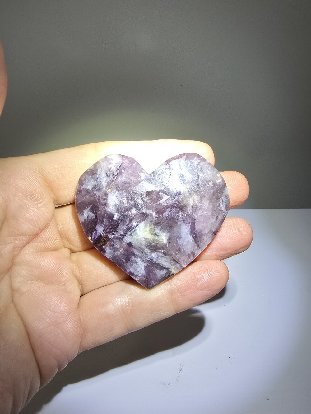 Lepidolite With Tourmaline Crystal Heart #C - Picture 4 of 6